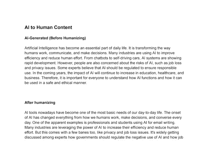 edit proofread and humanise your ai generated content